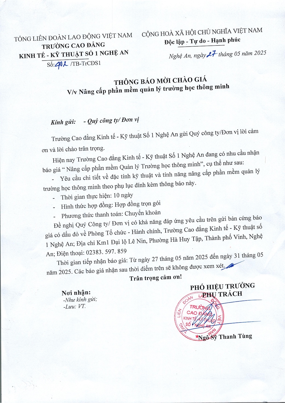 Thông báo mời chào giá